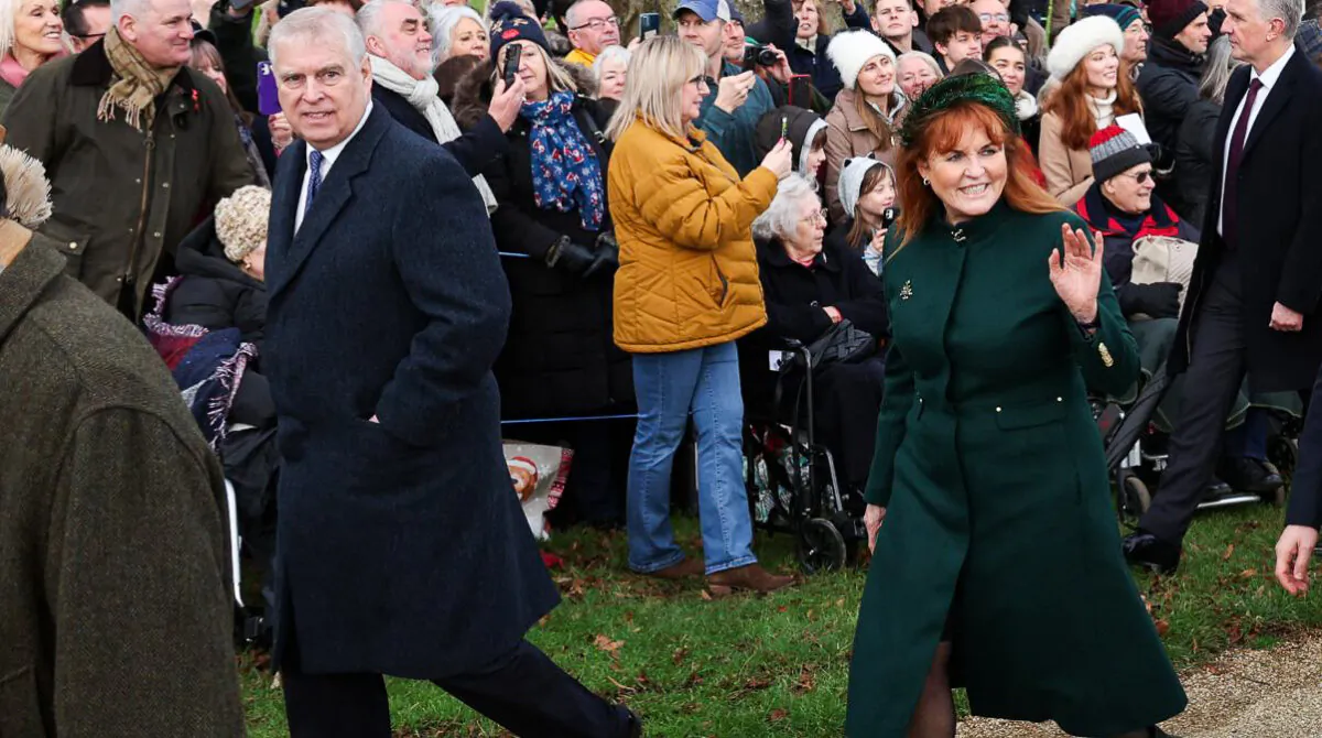 Britain's Prince Andrew, Duke of York (L) and Sarah, Duchess of York (R) arrive for the Royal Family's traditional Christmas Day service at St Mary Magdalene Church on the Sandringham Estate in eastern England, on Dec. 25, 2023. (Adrian Dennis/AFP via Getty Images)