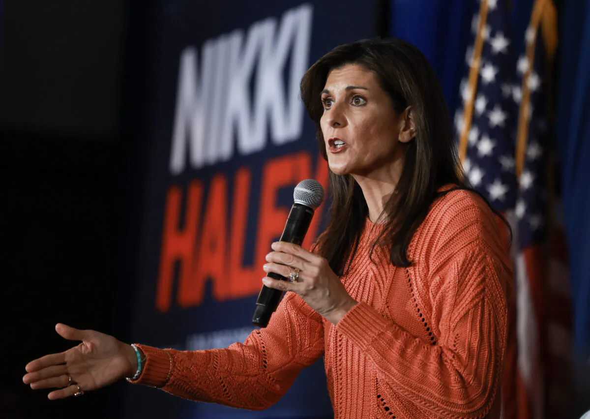 Republican presidential candidate Nikki Haley speaks during a campaign event in Salem, New Hampshire, on Jan. 22, 2024. (Joe Raedle/Getty Images)