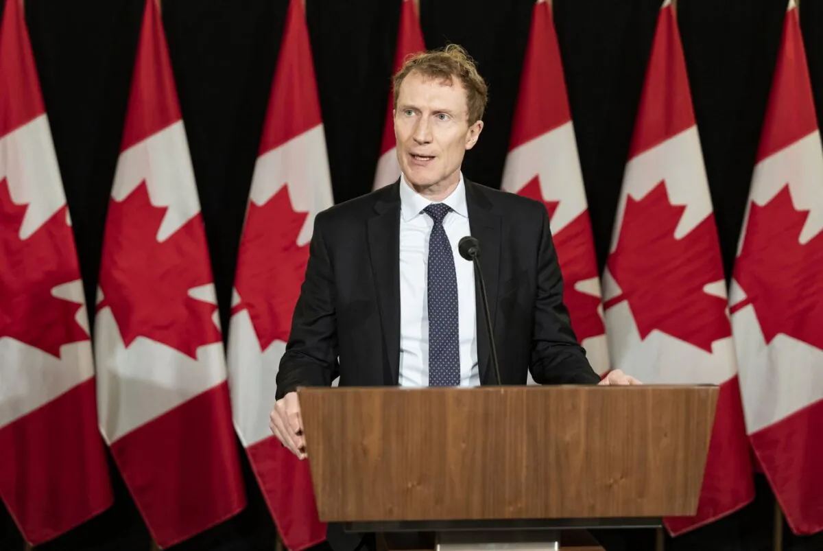 Minister of Immigration, Refugees and Citizenship Marc Miller speaks to the media during the federal cabinet retreat in Montreal, on Jan. 22, 2024. (The Canadian Press/Christinne Muschi)