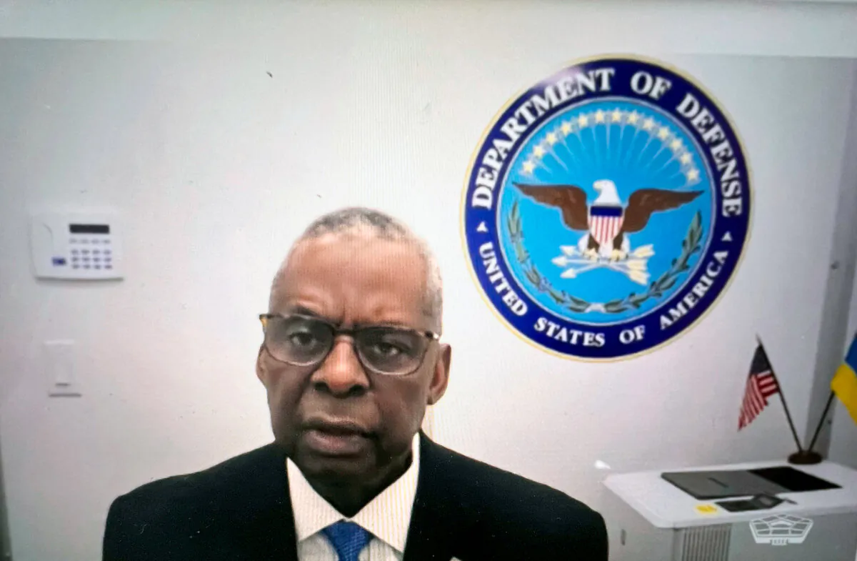 In this image from video, Defense Secretary Lloyd Austin provides opening remarks at the Ukraine Defense Contact Group on Jan. 23, 2024. (Department of Defense via AP)