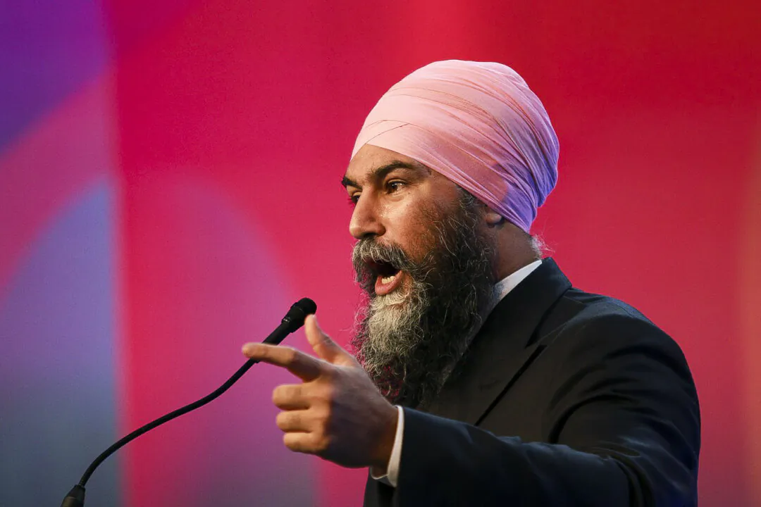 Federal New Democrat Leader Jagmeet Singh speaks to delegates on the final day of the B.C. NDP convention at the Victoria Conference Centre in Victoria, B.C., on Nov. 19, 2023. (The Canadian Press/Chad Hipolito)