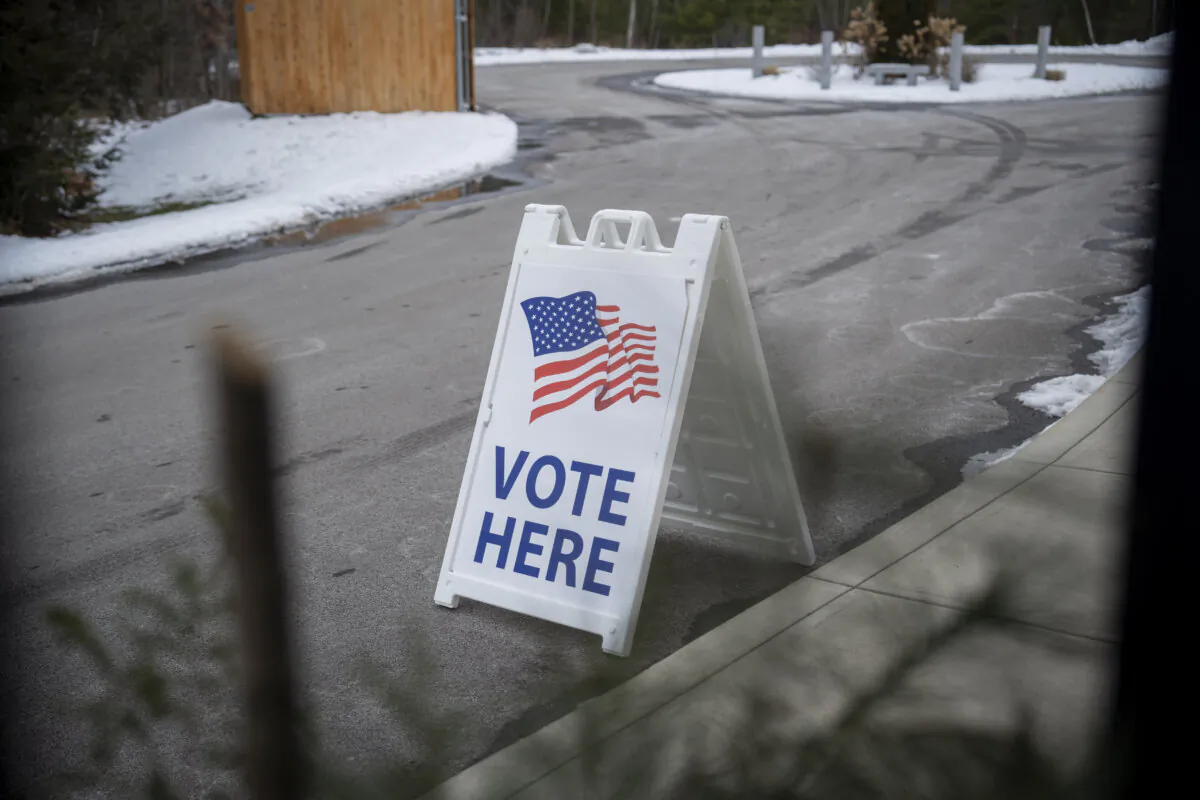 A polling site at The Barn at Bull Meadow, a wedding venue in Concord, N.H., on Jan. 23, 2024. (Madalina Vasiliu/The Epoch Times)