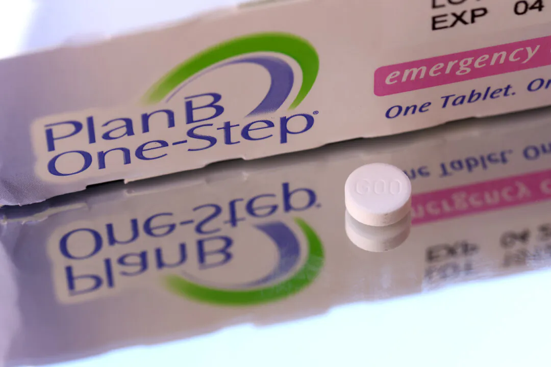 A PlanB one-step contraceptive tablet is displayed in San Anselmo, California, on June 30, 2022. (Justin Sullivan/Getty Images)