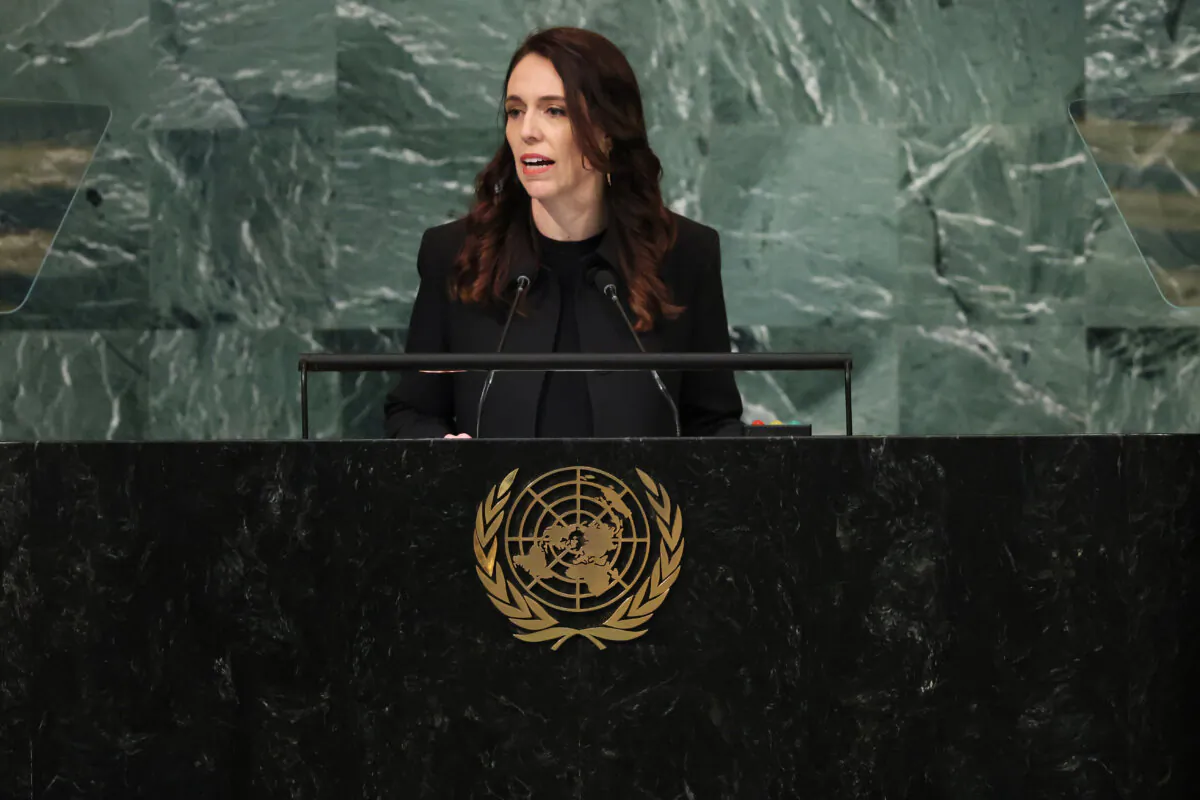 Former New Zealand Prime Minister Jacinda Ardern speaks at the 77th session of the United Nations General Assembly in New York City, on Sept. 23, 2022. (Michael M. Santiago/Getty Images)