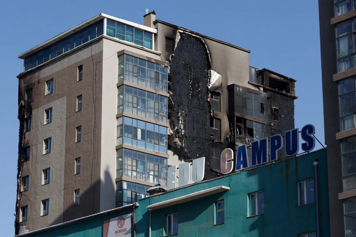A view shows a building damaged by an explosion of a truck carrying liquefied natural gas, in Ulaanbaatar, Mongolia, on Jan. 24, 2024. (B. Rentsendorj/Reuters)