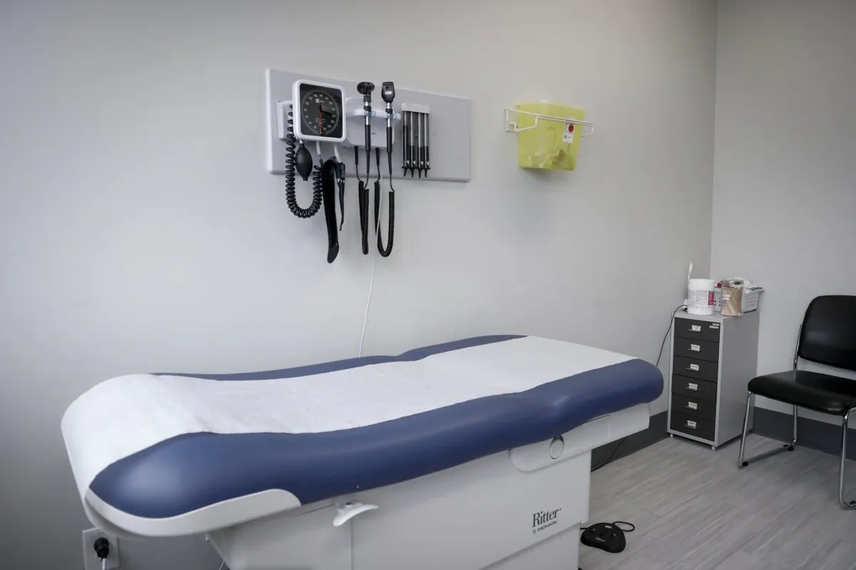 An exam room is seen at a health clinic in Calgary, on July 14, 2023. (The Canadian Press/Jeff McIntosh)