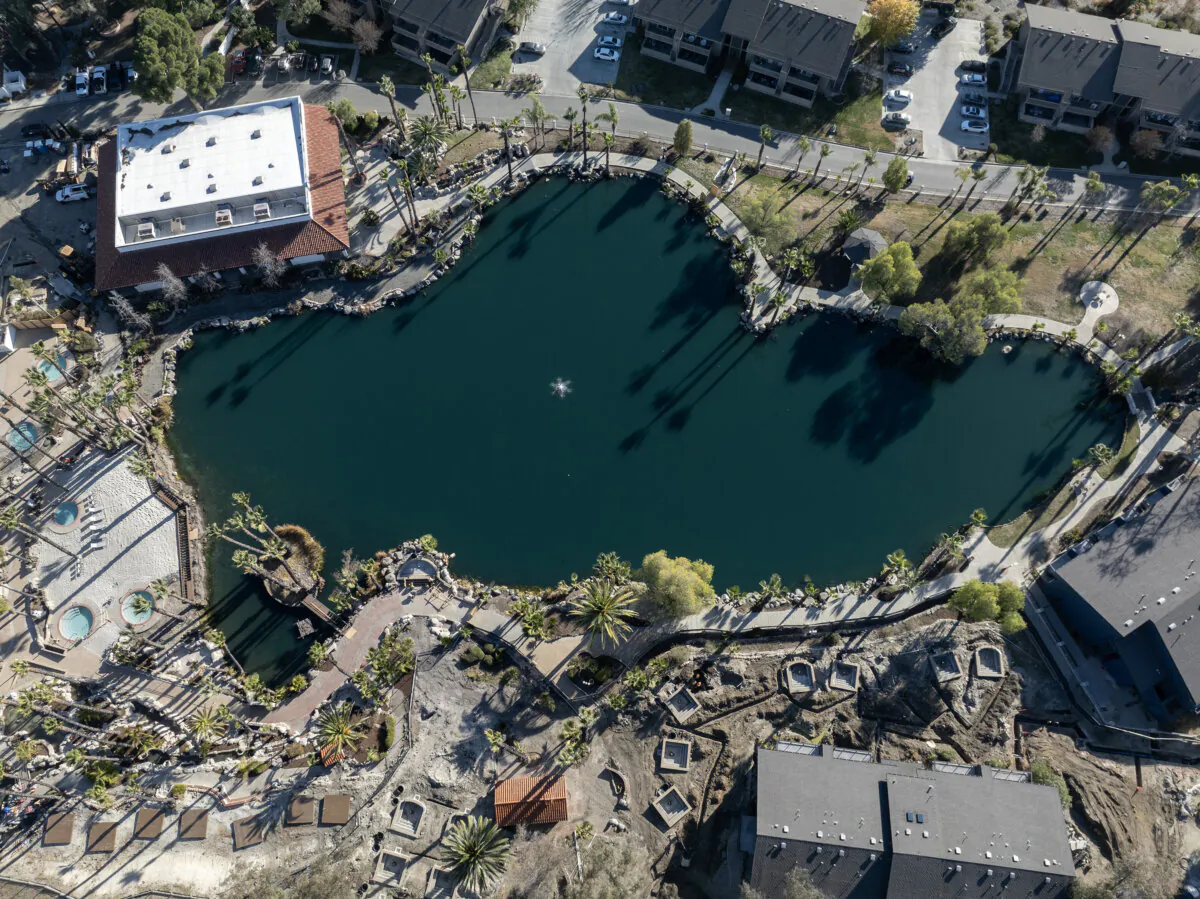 Geothermal water flows into a lake at Murrieta Hot Springs Resort in Murrieta, California, on Jan. 11, 2024. (Myung J. Chun/Los Angeles Times/TNS)