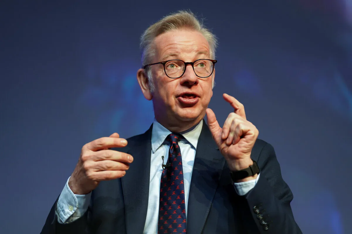 Michael Gove speaks on the second day of the Scottish Conservative party conference at the Scottish Event Campus (SEC) in Glasgow, Scotland, on April 29, 2023. (Andrew Milligan/PA Media)
