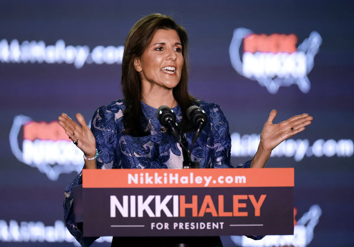 CONCORD, NEW HAMPSHIRE - JANUARY 23: Republican presidential candidate former U.N. Ambassador Nikki Haley delivers remarks at her primary night rally at the Grappone Conference Center on January 23, 2024 in Concord, New Hampshire. New Hampshire voters cast their ballots in their state's primary election today. With Florida Governor Ron DeSantis dropping out of the race Sunday, former President Donald Trump and former UN Ambassador Nikki Haley are battling it out in this first-in-the-nation primary. (Photo by Tasos Katopodis/Getty Images)