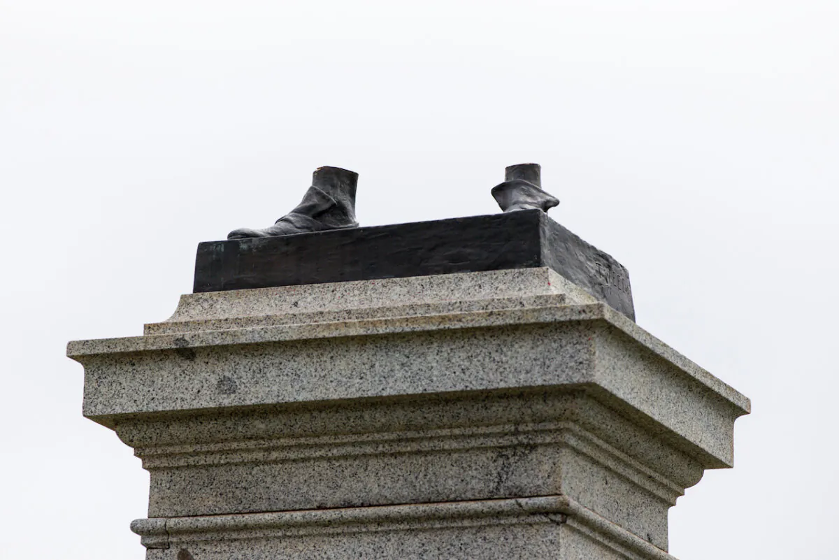 The remnants of a Captain Cook statue in St Kilda, Melbourne, Australia on Jan. 25, 2024. (AAP Image/Diego Fedele)
