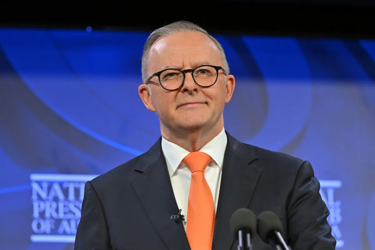 Prime Minister Anthony Albanese at the National Press Club in Canberra, Australia, Jan. 25, 2024. (AAP Image/Mick Tsikas)