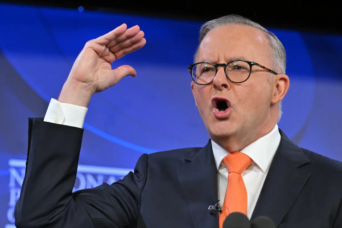 Prime Minister Anthony Albanese at the National Press Club in Canberra, Australia on Jan. 25, 2024. (AAP Image/Mick Tsikas) 