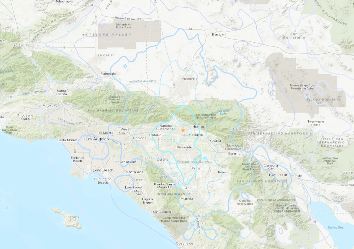 A magnitude 4.2 earthquake struck about a mile west of San Bernardino on the evening of Jan. 24, 2024. (U.S. Geological Survey/Screenshot via California Insider)