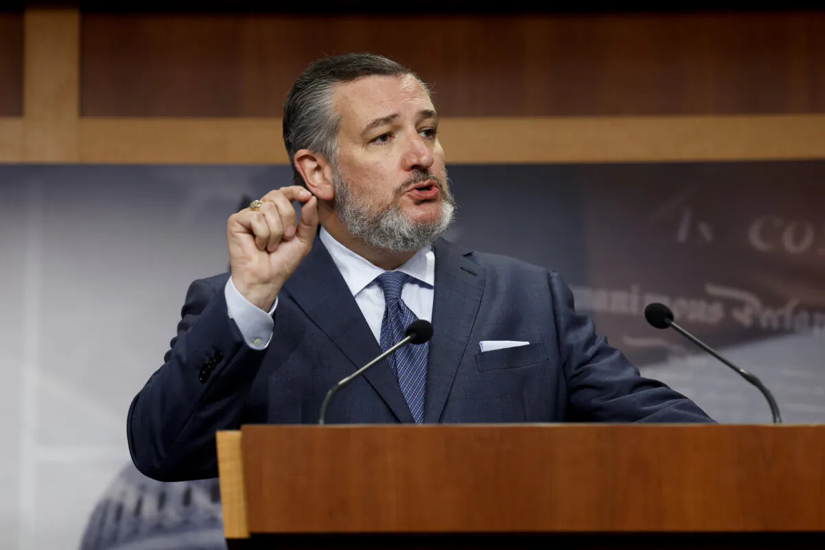 Sen. Ted Cruz (R-Texas) speaks during a press conference on border security at the U.S. Capitol Building, on Sept. 27, 2023. (Anna Moneymaker/Getty Images)