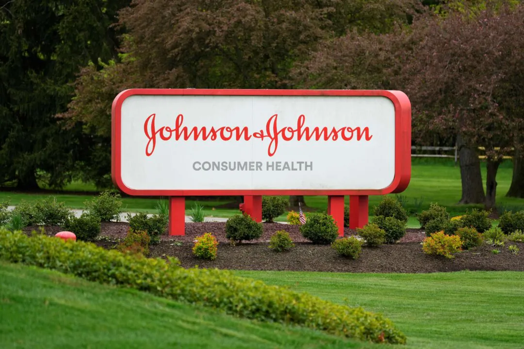 A sign for Johnson & Johnson Consumer Health in Flourtown, Pa., on April 28, 2023. (Matt Rourke/AP Photo)