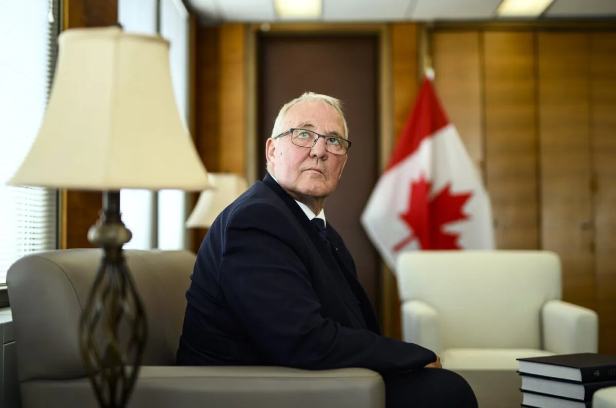 Defence Minister Bill Blair is shown in his office at National Defence Headquarters in Ottawa, on Aug. 2, 2023. (The Canadian Press/Justin Tang)