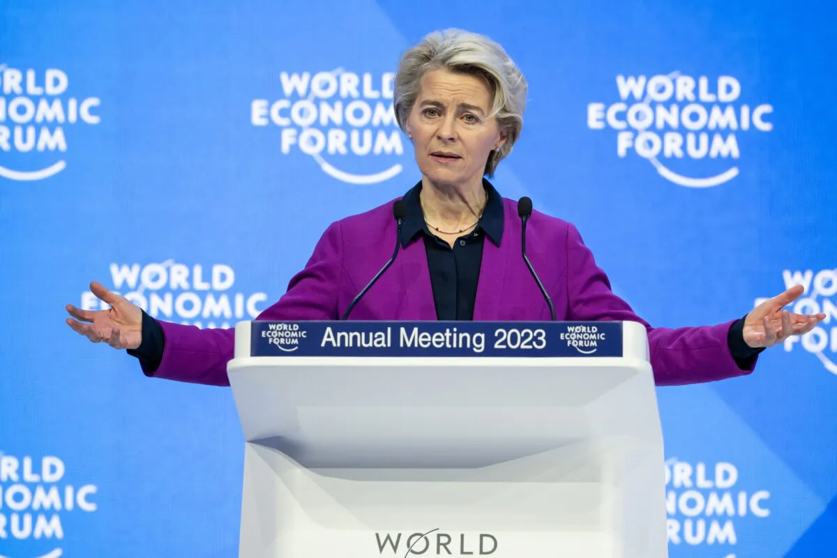 European Commission President Ursula von der Leyen speaks during a session of the World Economic Forum (WEF) annual meeting in Davos on Jan. 17, 2023. (Fabrice Coffrini/AFP via Getty Images)