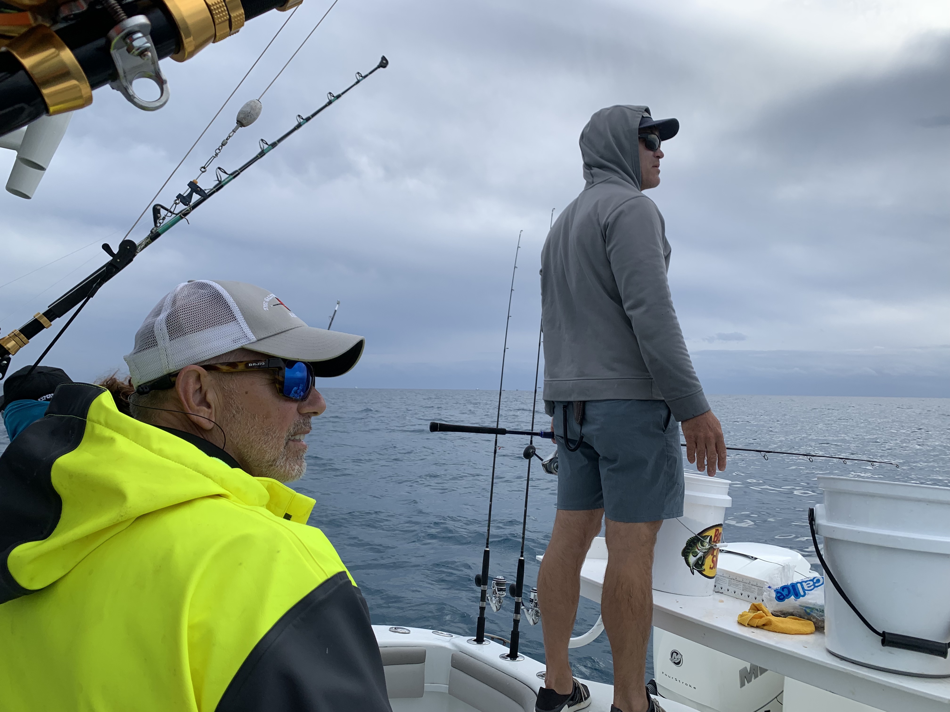 Captain Nate Weinbaum (R) leader a charter off of Islamorada, Fla. on Dec. 30, 2023 (T.J. Muscaro/The Epoch Times).
