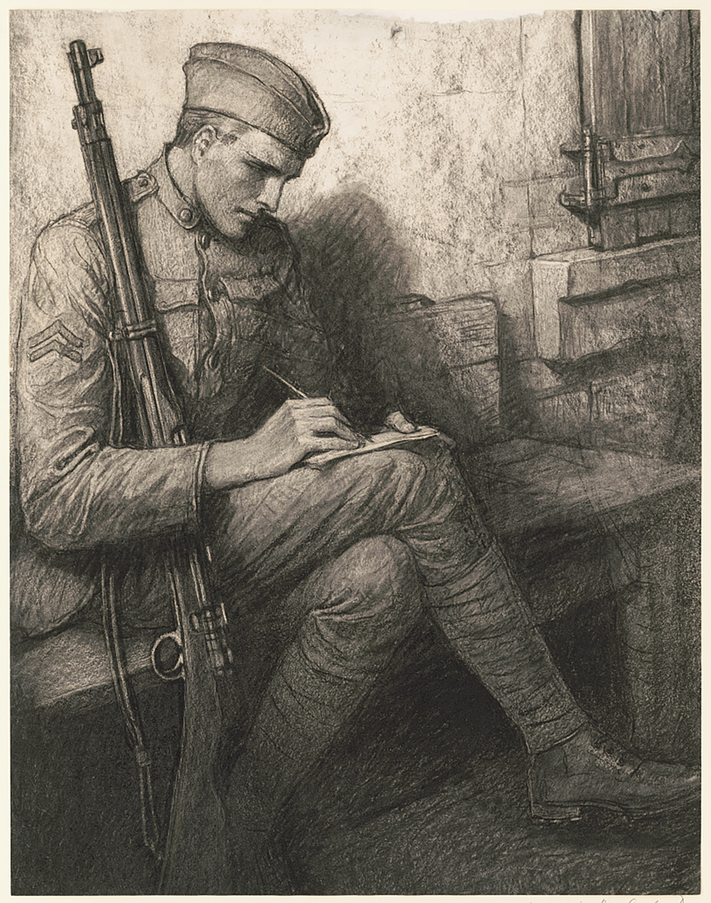Soldier writing love letter