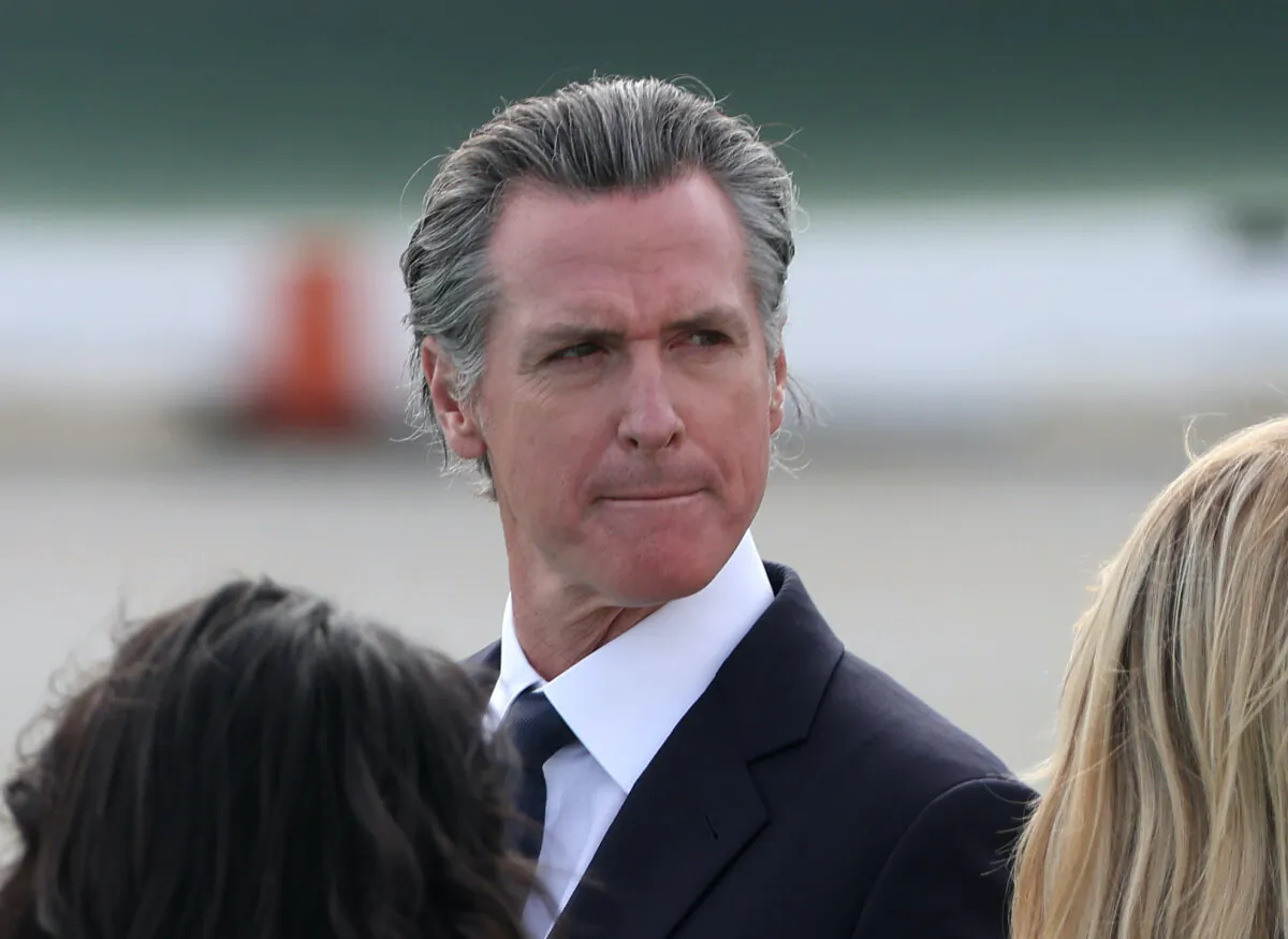 California Gov. Gavin Newsom awaits the arrival of President Joe Biden at San Francisco International Airport, on Nov. 14, 2023. (Justin Sullivan/Getty Images)