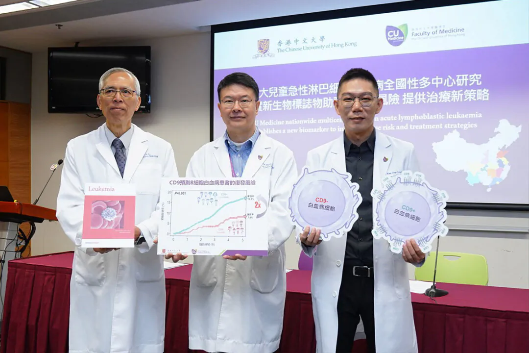 The CUHK research team. Professor Li Chi-kong (L), Research Professor of the Department of Pediatrics, Faculty of Medicine, CUHK; Professor Albert Martin Li Man-chim (C), Department Chairperson and Director of Hong Kong Hub of Pediatric Excellence, CUHK; and Professor Leung Kam-tong, Assistant Professor in the Department of Pediatrics at CU Medicine (R). (Xiaolong/The Epoch Times)
