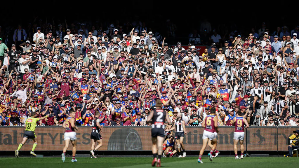 A general view of the crowd during the 2023 AFL Grand Final match between the Collingwood Magpies and the Brisbane Lions at the Melbourne Cricket Ground in Australia on Sept. 30, 2023. (Russell Freeman/AFL via Getty Images)