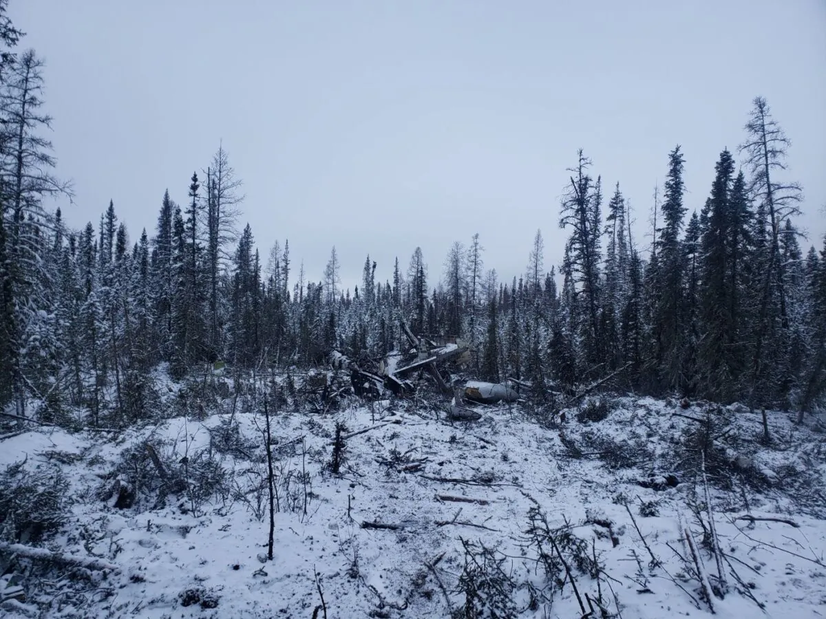 The wreckage from a plane crash is shown in Fort Smith, N.W.T., in this recent handout photo. (The Canadian Press//HO - Transportation Safety Board of Canada)