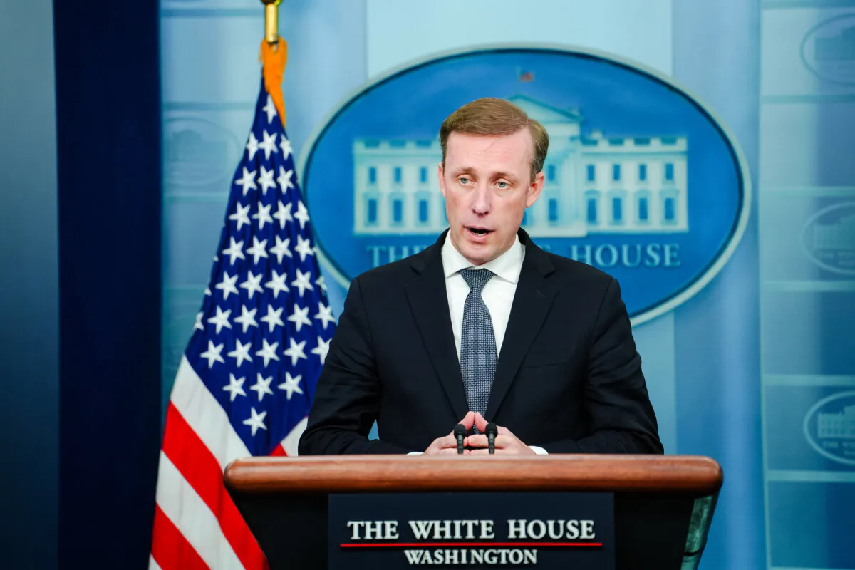 National Security Advisor Jake Sullivan speaks during a press briefing at the White House in Washington on Sept. 21, 2023. (Madalina Vasiliu/The Epoch Times)