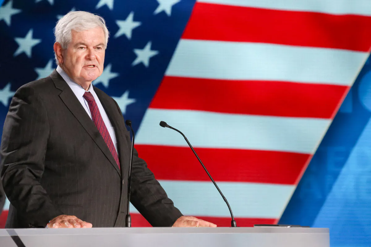 Newt Gingrich, former US Speaker of the House attends "Free Iran 2018 - the Alternative" event organized by exiled Iranian opposition group on June 30, 2018 in Villepinte, north of Paris. (Photo by Zakaria ABDELKAFI / AFP) (Photo by ZAKARIA ABDELKAFI/AFP via Getty Images)