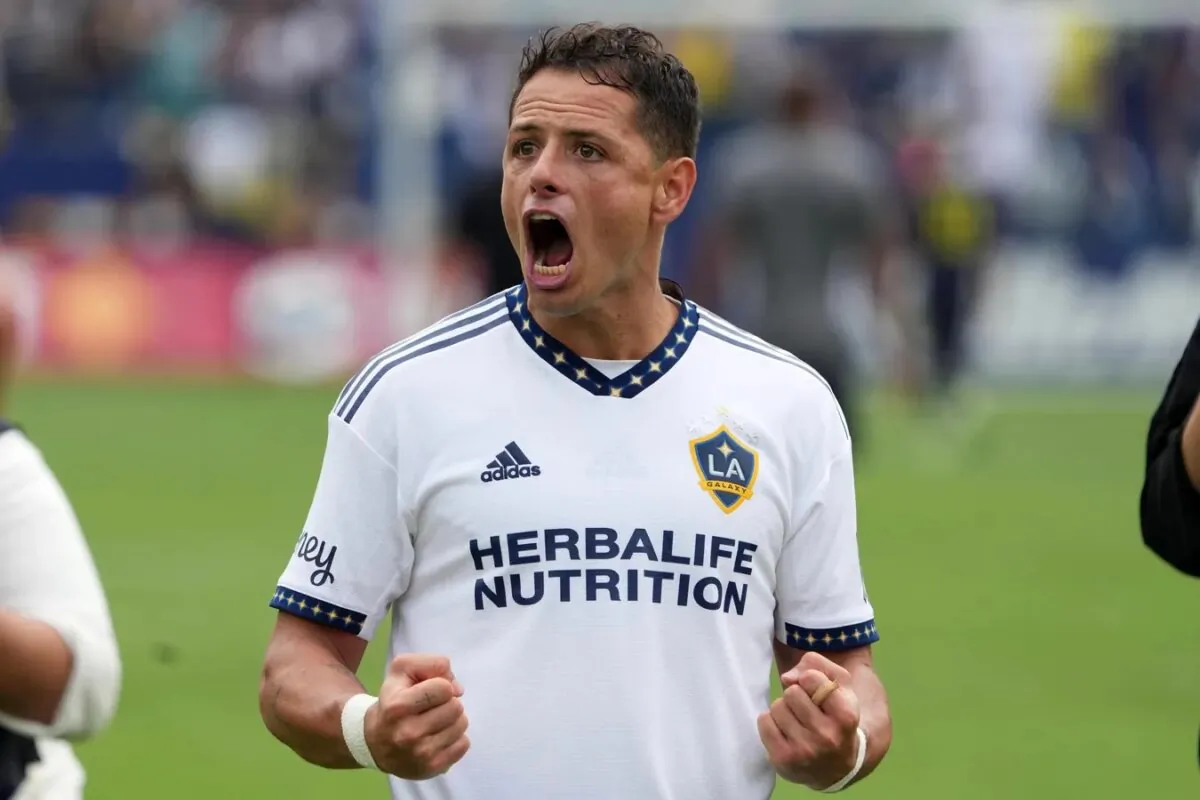 LA Galaxy forward Chicharito aka Javier Hernandez (14) celebrates after the game against the Nashville SC at Dignity Health Sports Park in Carson, Calif., on Oct. 15, 2022. (Kirby Lee/USA TODAY Sports via Field Level Media)