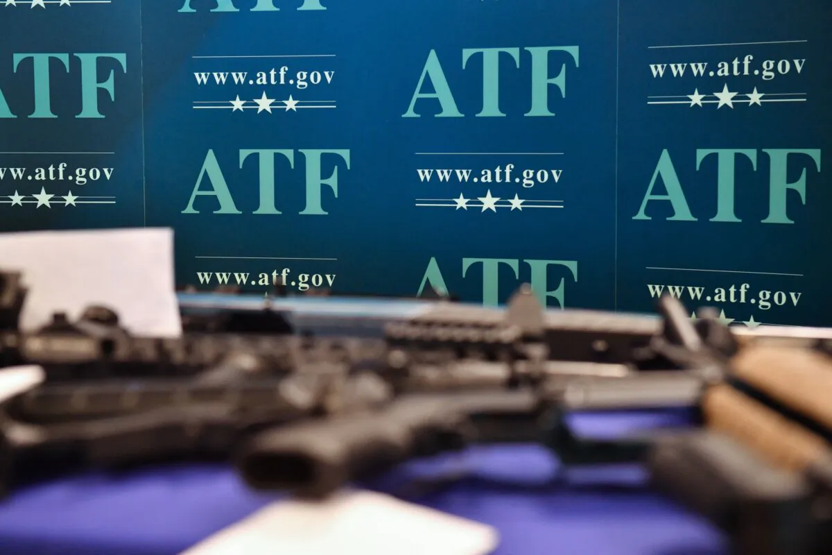 Weapons seized in federal law enforcement actions are displayed at the Bureau of Alcohol, Tobacco, Firearms, and Explosives (ATF) field office in Glendale, Calif., on April 18, 2022. (Robyn Beck/AFP via Getty Images)