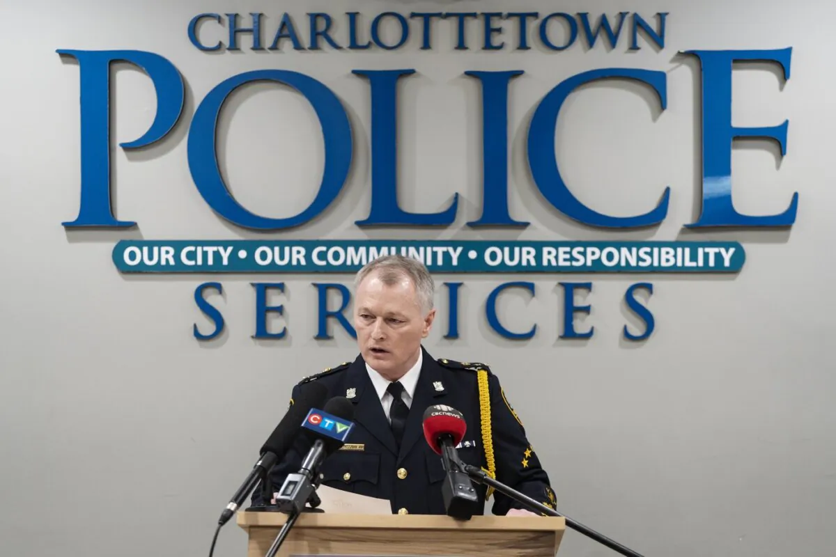 Charlottetown Police Services Chief Brad MacConnell speaks during a press conference in Charlottetown, on Jan. 26, 2024. (The Canadian Press/Darren Calabrese)
