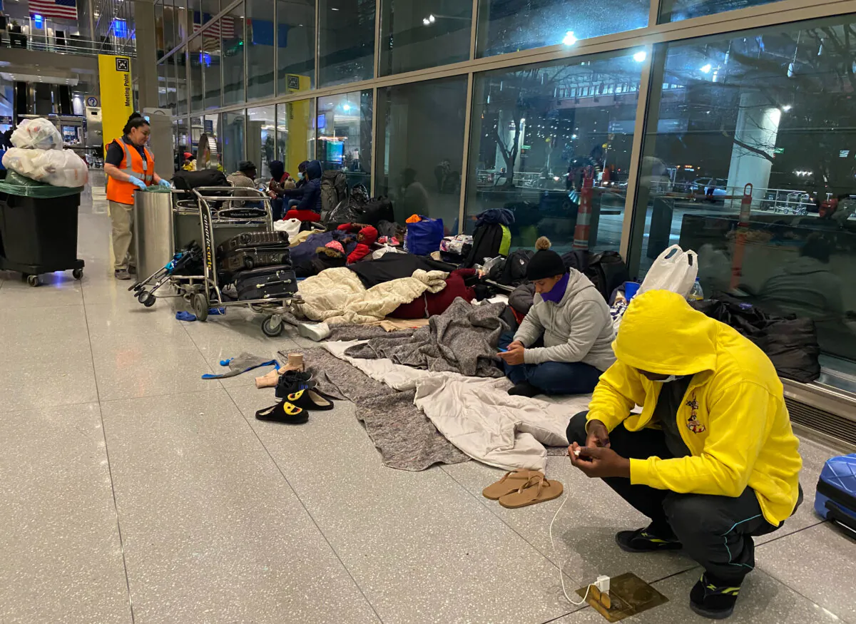 Illegal immigrants housed at Boston Logan International Airport (Alice Giordano/The Epoch Times)