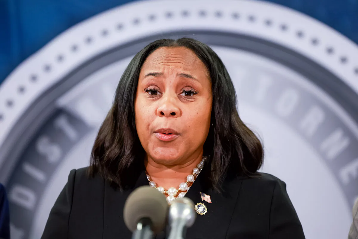 Fulton County District Attorney Fani Willis speaks during a news conference at the Fulton County government building in Atlanta, Georgia, on August 14, 2023. (Joe Raedle/Getty Images)