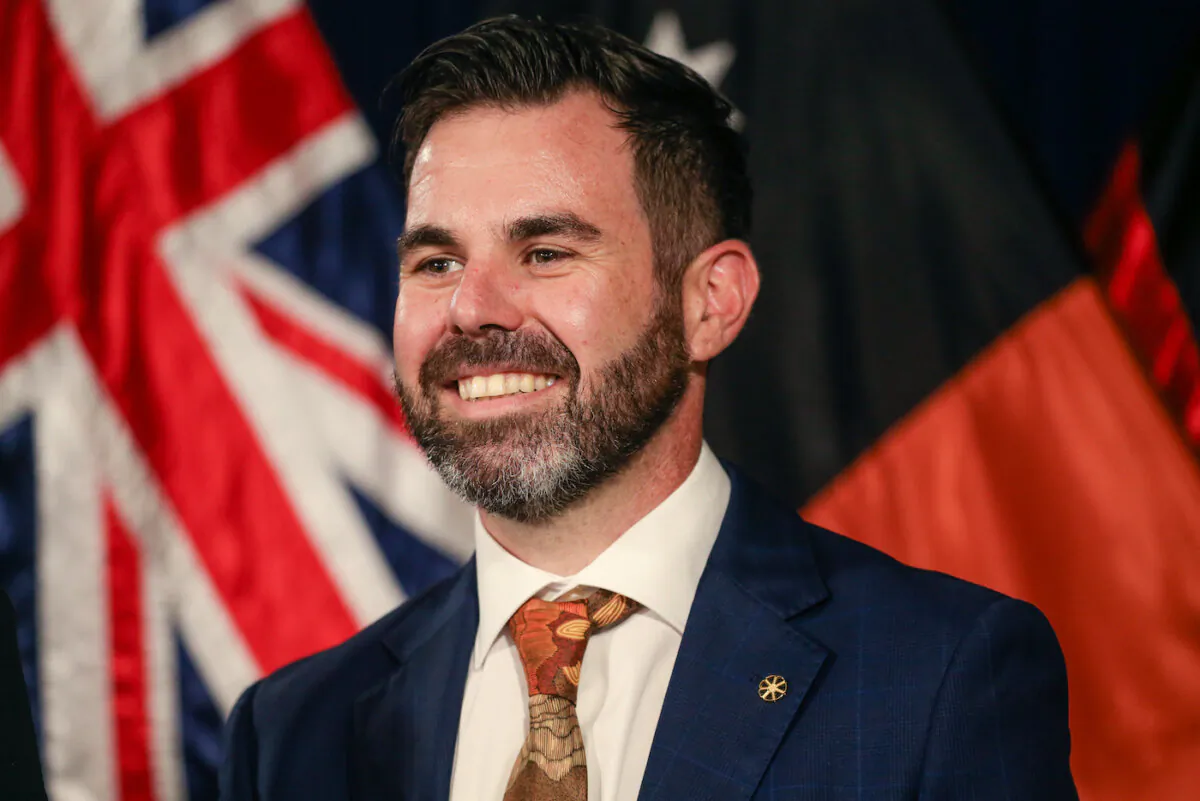 Northern Territory Deputy Chief Minister Chansey Paech speaks to media during a press conference at Parliament House in Darwin, Dec. 21, 2023. (AAP Image/Glenn Campbell)