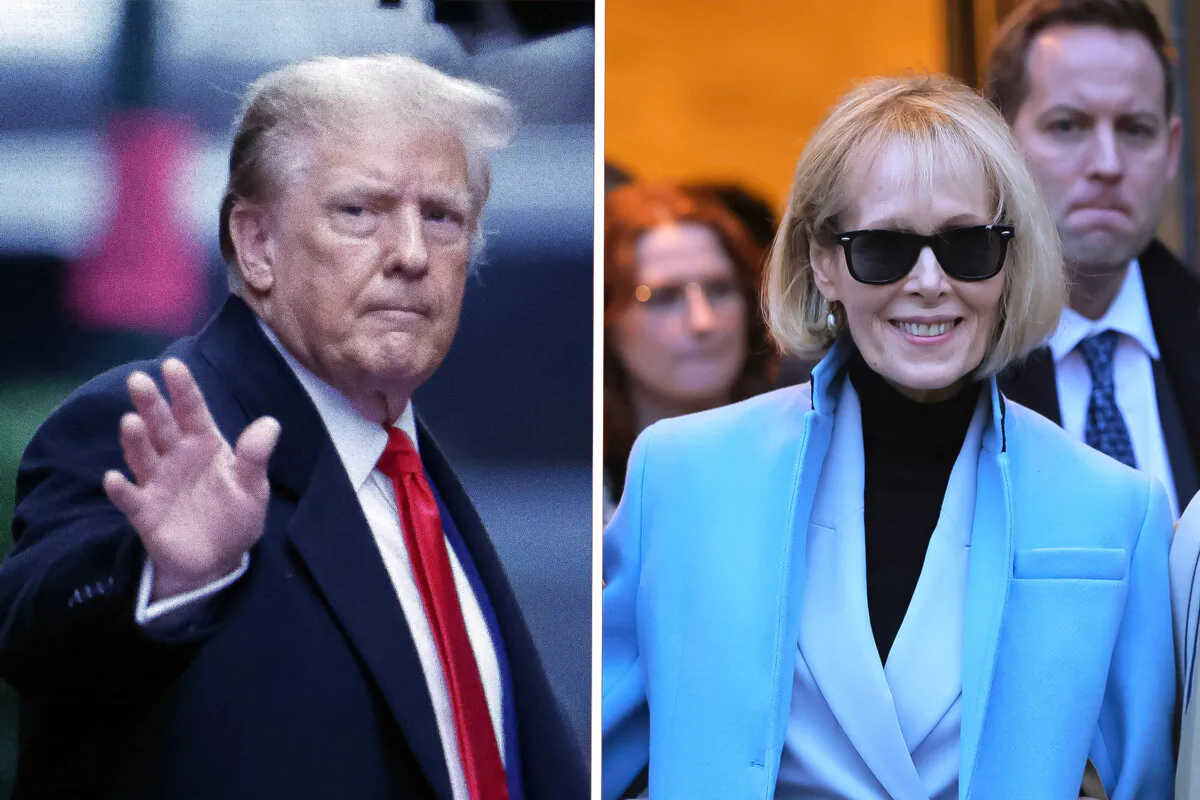 (Left) Former President Donald Trump at Trump Tower on Jan. 26, 2024. (Right) E. Jean Carroll leaves Manhattan Federal Court on Jan. 25, 2024. (Charly Triballeau/AFP via Getty Images; Michael M. Santiago/Getty Images)