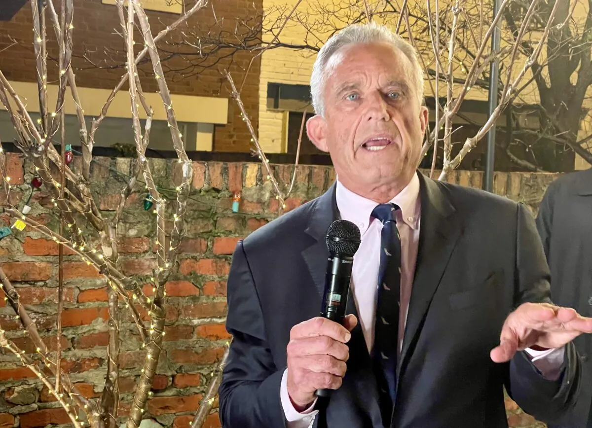 Robert F. Kennedy Jr. speaks at his 70th birthday party in Georgetown, Washington D.C., on Jan. 25, 2024. (Roger L. Simon/The Epoch Times)
