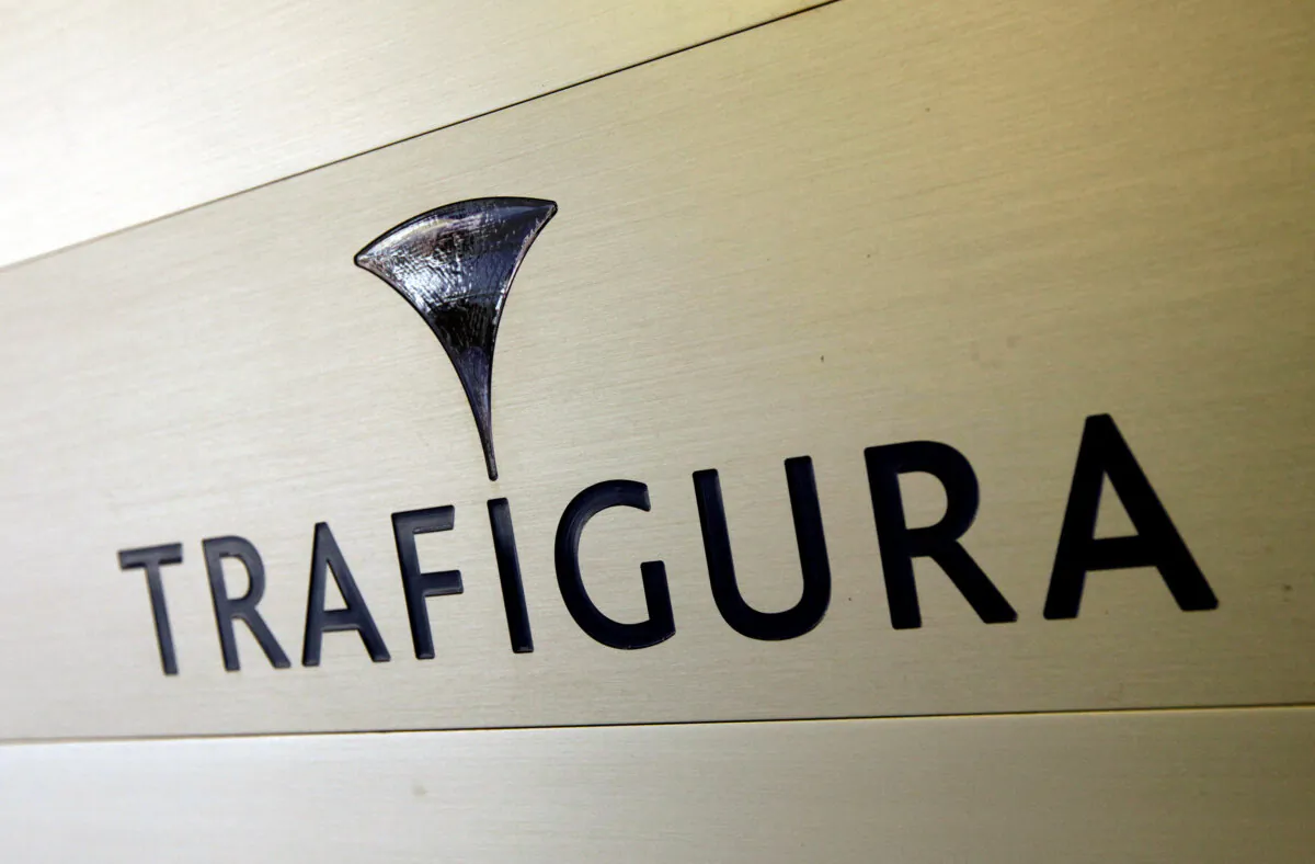 Trafigura logo is pictured in the company entrance in Geneva, Switzerland, on March 11, 2012. (Denis Balibouse/Reuters)