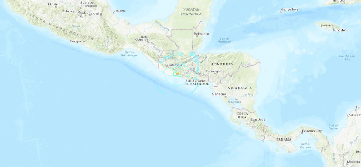 A map shows the location of a magnitude 6.1 earthquake that struck the southern Pacific coast of Guatemala late on Jan. 26, 2024. (USGS/Screenshot via The Epoch Times)