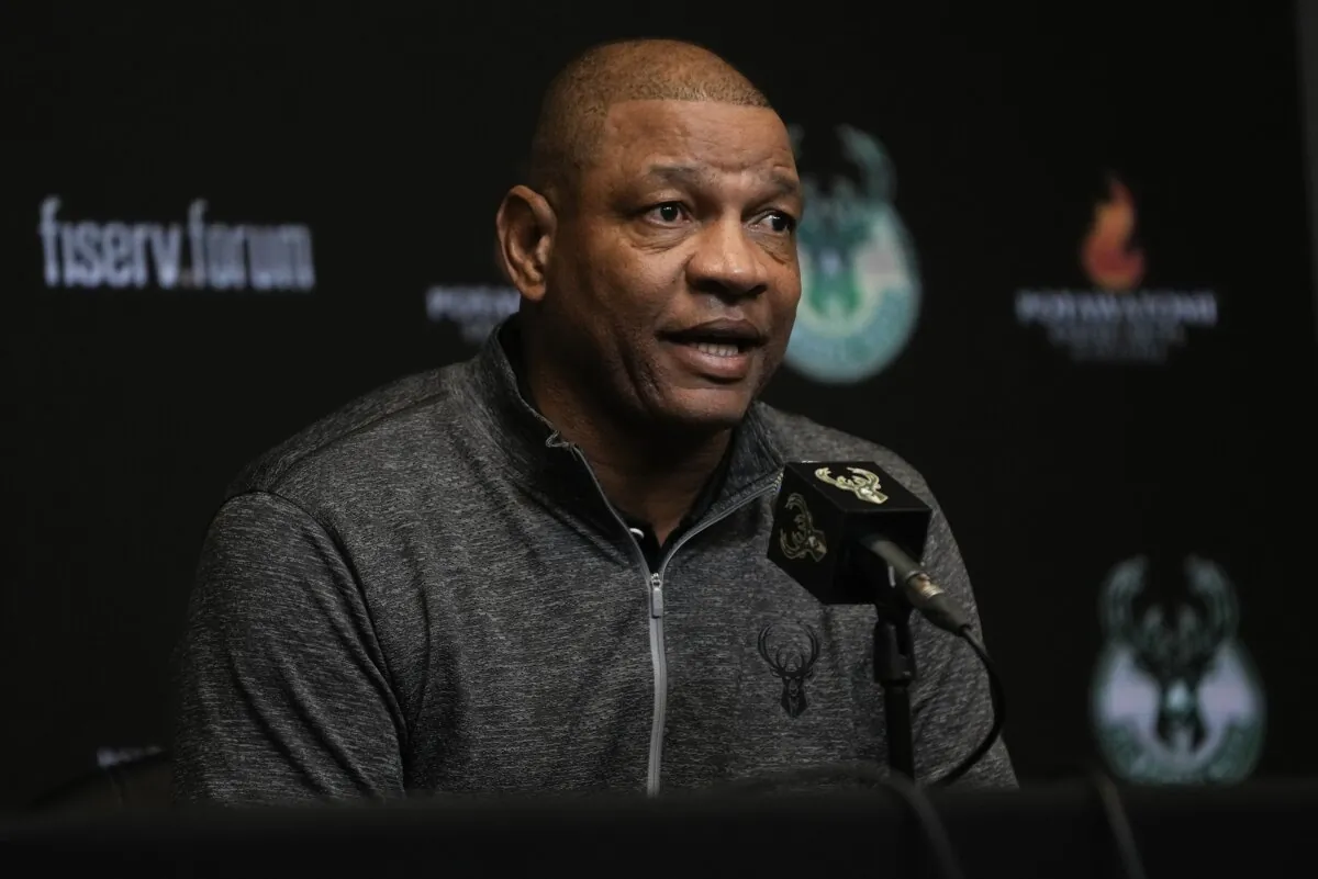 Doc Rivers speaks after being introduced as the Milwaukee Bucks head coach at a news conference in Milwaukee on Jan. 27, 2024. (Morry Gash/AP Photo)