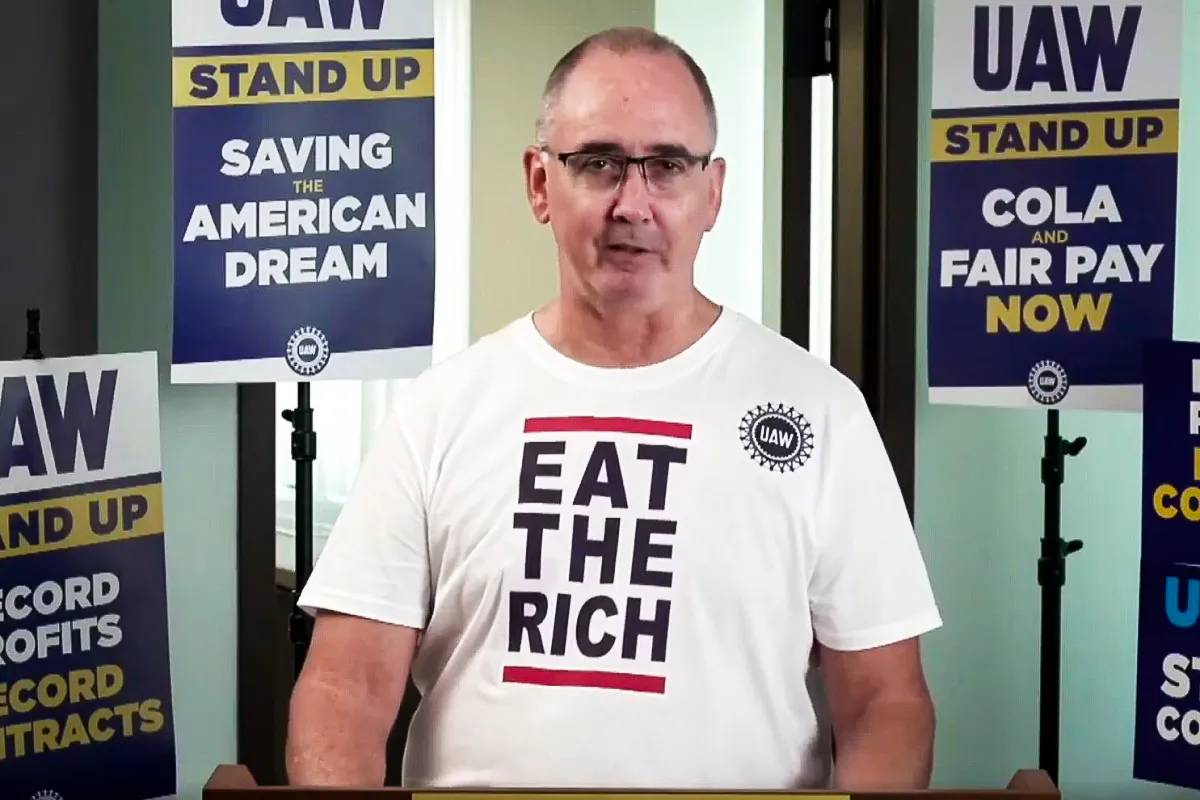 United Auto Workers President Shawn Fain during a Facebook Live address, on Oct. 6, 2023. (NTD)