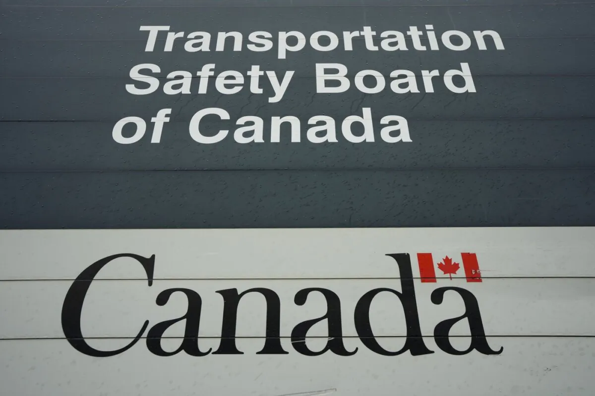 Transportation Safety Board of Canada (TSB) signage is seen outside TSB offices in Ottawa on May 1, 2023. (The Canadian Press/Sean Kilpatrick)