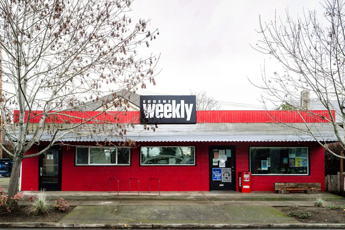 The red office building of the Eugene Weekly sits in Eugene, Ore., on Dec. 29, 2023. (Todd Cooper via AP)