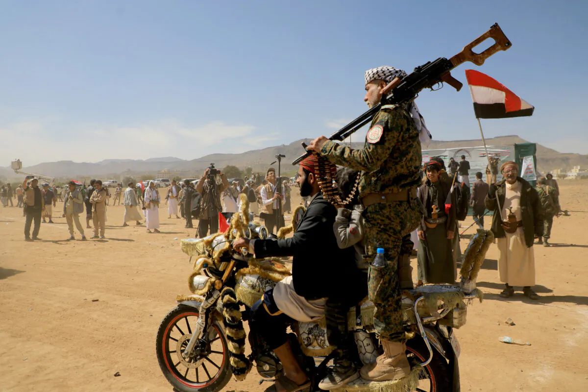 Armed supporters of Yemen's Houthis attend a rally in solidarity with Hamas in Sanaa, Yemen, on Jan. 29, 2024. (Mohammed Huwais/AFP via Getty Images)