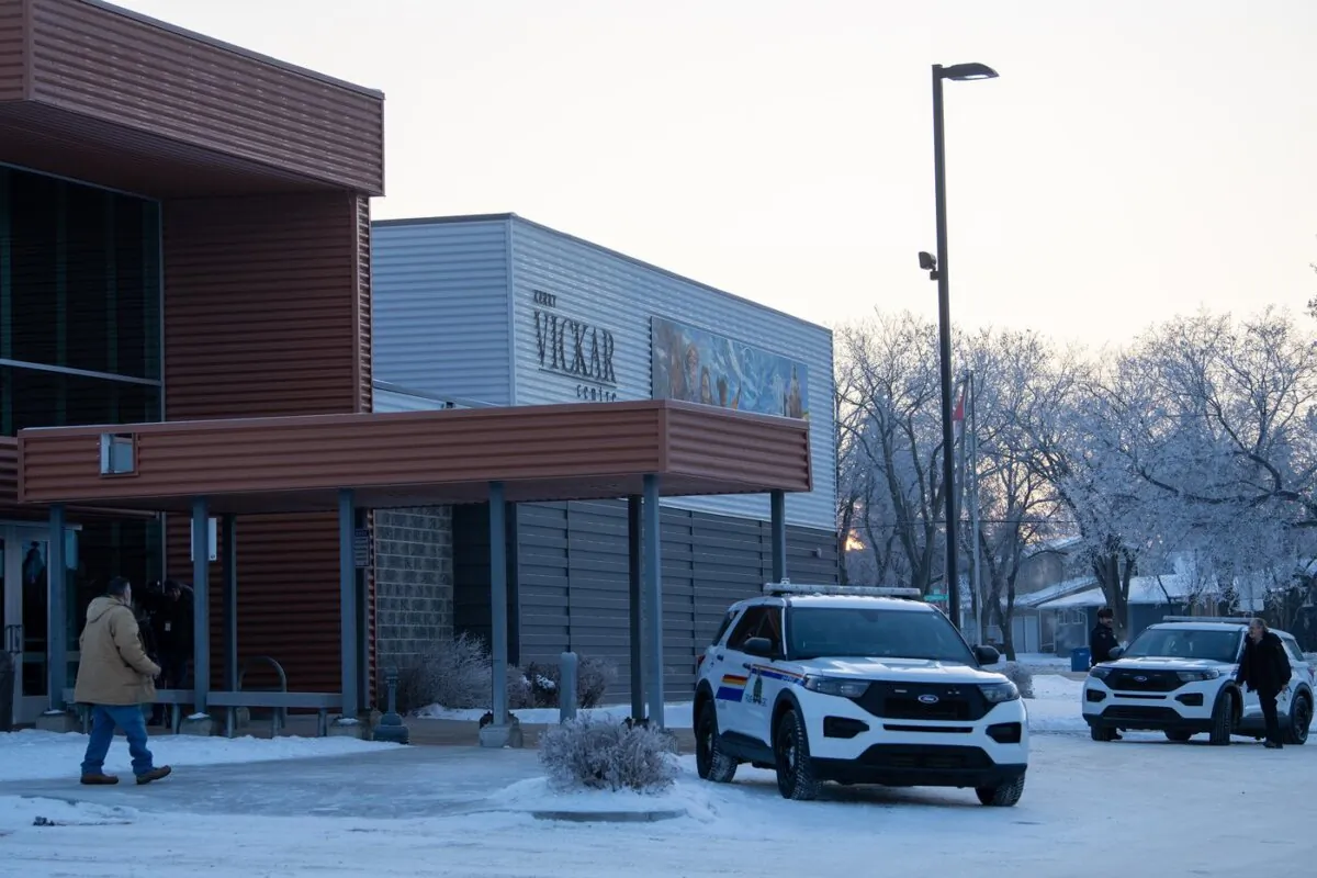 People enter the public coroner's inquest into the mass stabbings that happened on James Smith Cree Nation in 2022 in Melfort, Sask., on Jan. 26, 2024. (The Canadian Press/Liam Richards)