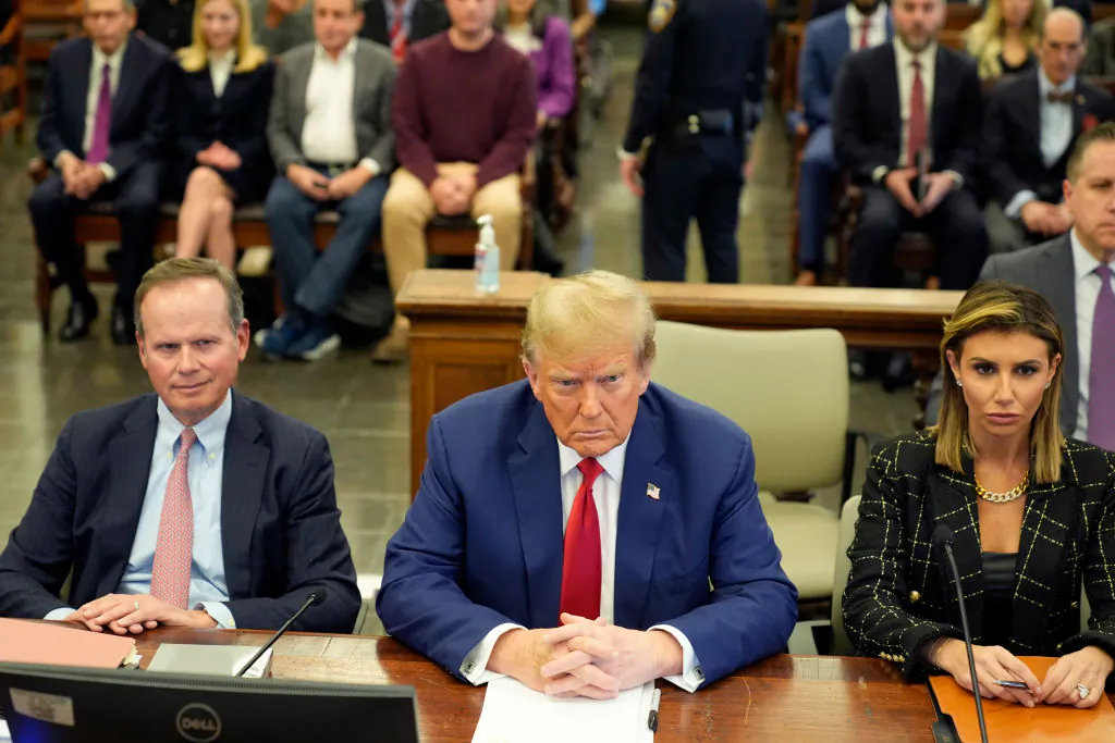 Former U.S. President Donald Trump and his lawyers Christopher Kise and Alina Habba attend the closing arguments in the Trump Organization civil fraud trial at New York State Supreme Court on January 11, 2024 in New York City. (Seth Wenig-Pool/Getty Images)
