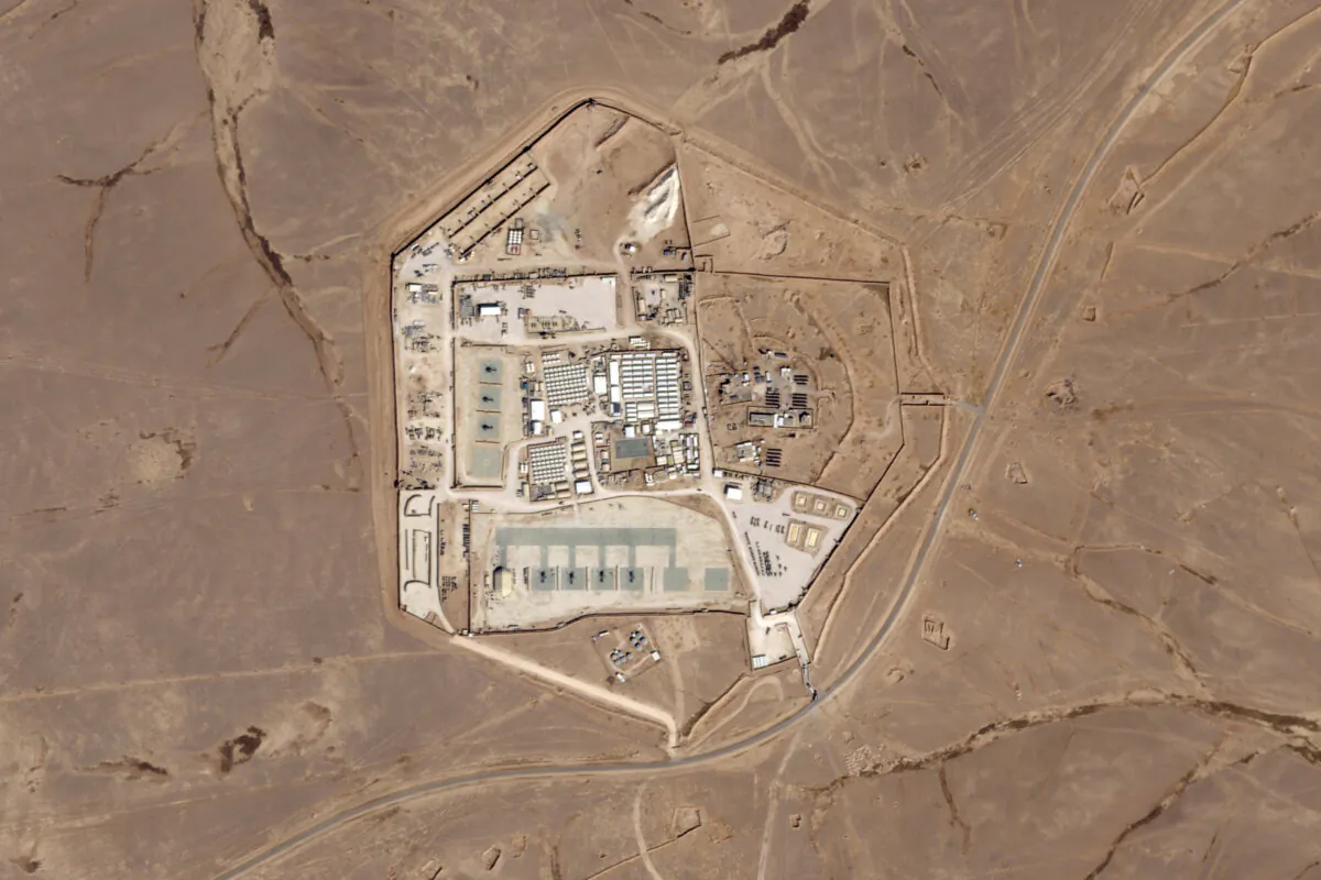 A military base known as Tower 22 in northeastern Jordan on Oct. 12, 2023. (Planet Labs PBC via AP)