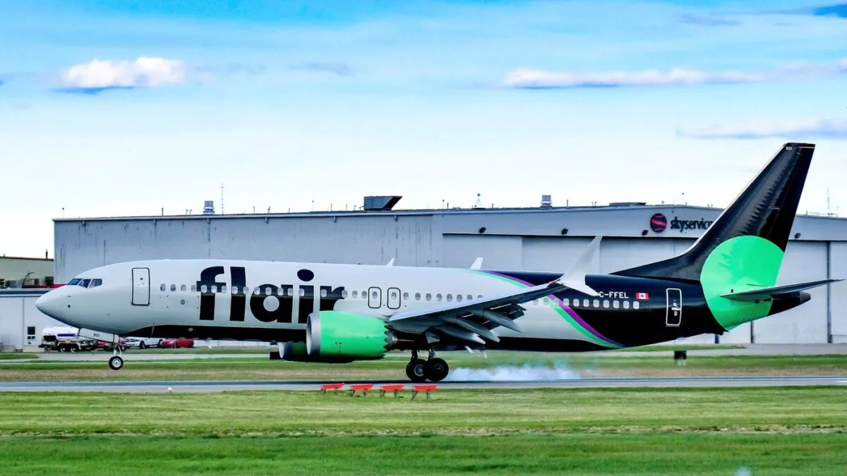 A Flair Airlines plane is shown in this undated handout photo at the at the Fort Lauderdale airport. (The Canadian Press/HO-Flair Airlines)