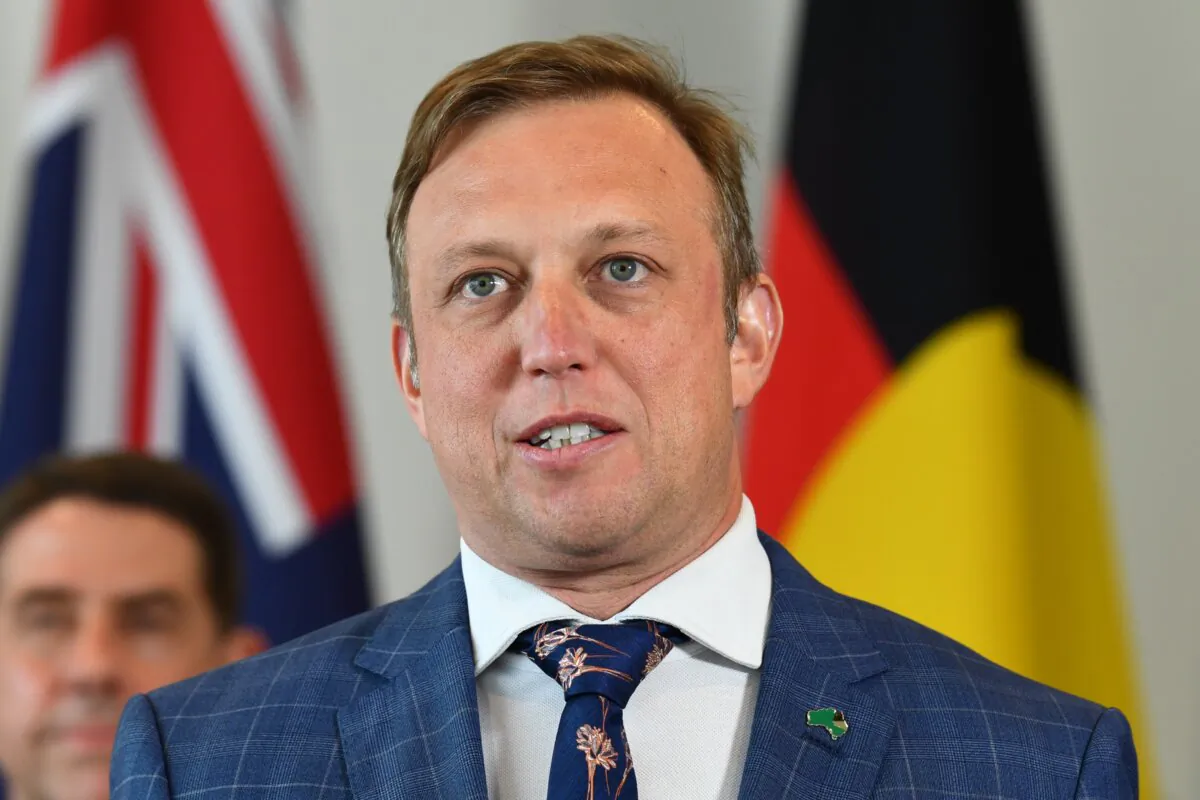 Queensland Premier Steven Miles speaks to media during a press conference in Brisbane, Australia on Jan. 29, 2024 (AAP Image/Jono Searle) 