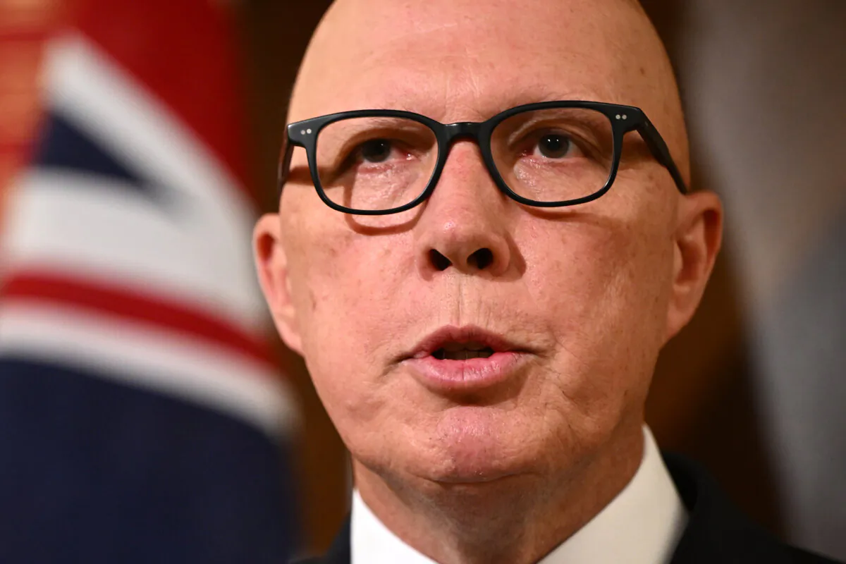 Leader of the Opposition Peter Dutton speaks to media in Melbourne, Australia on Dec. 12, 2023. (AAP Image/Joel Carrett)